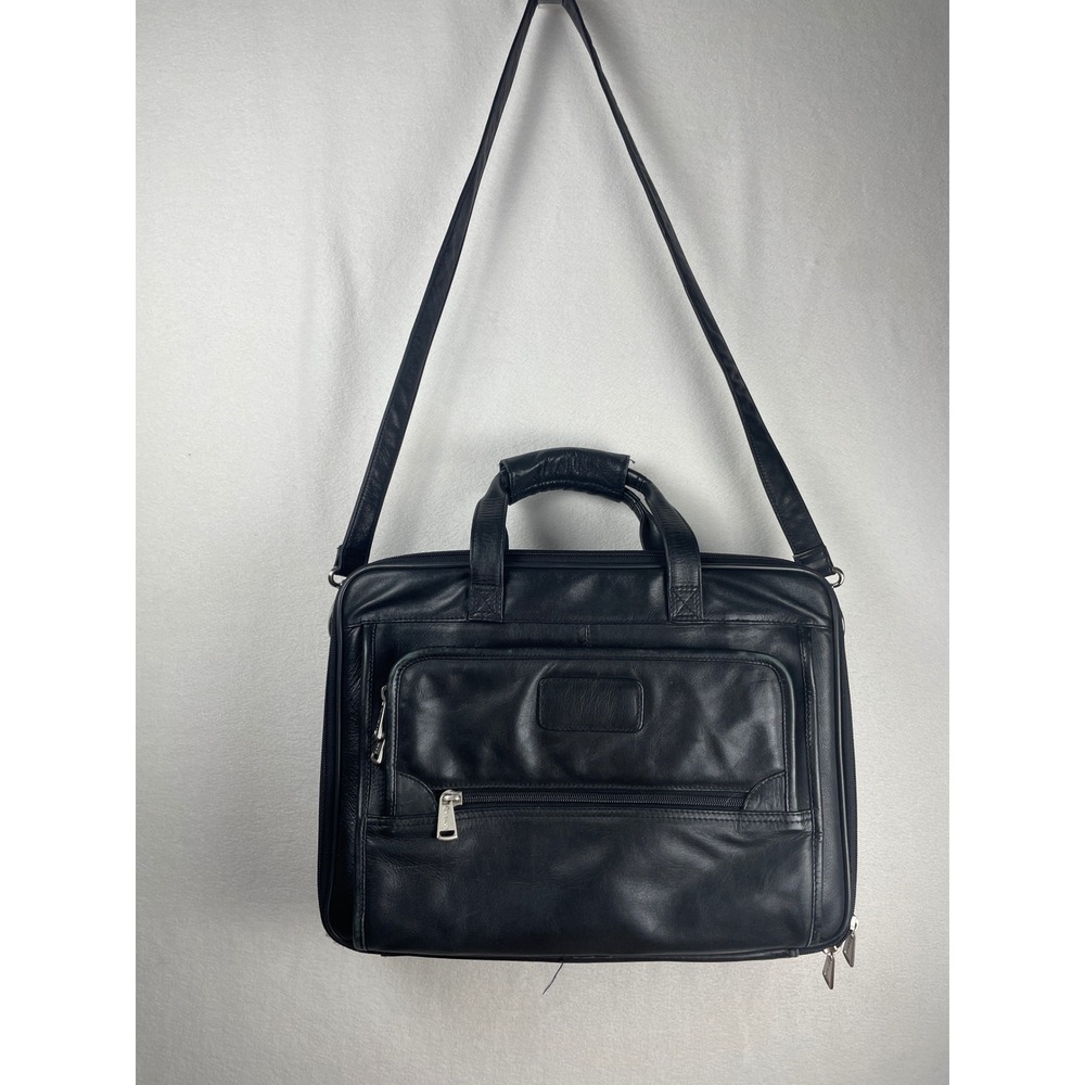 Winn International Black Genuine Napa Leather Briefcase Laptop Bag Attaché Case